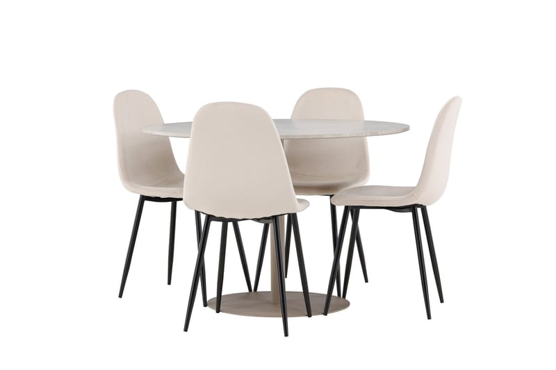 Lycke Ruokailuryhmä 110 cm Pyöreä jossa 4 Polar tuolia - Beige/Beige - Huonekalut - Pöytä & ruokailuryhmä - Ruokailuryhmä