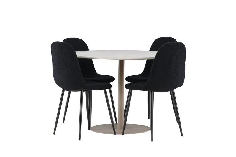 Lycke Ruokailuryhmä 110 cm Pyöreä jossa 4 Polar tuolia - Beige/Musta - Huonekalut - Pöytä & ruokailuryhmä - Ruokailuryhmä