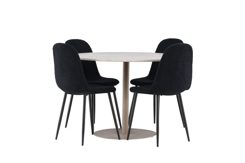 Lycke Ruokailuryhmä 110 cm Pyöreä jossa 4 Polar tuolia - Beige/Musta - Huonekalut - Pöytä & ruokailuryhmä - Ruokailuryhmä