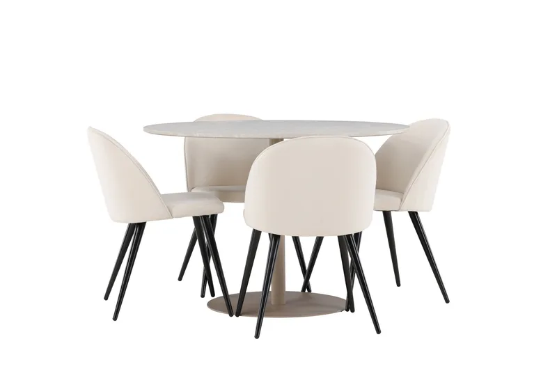 Lycke Ruokailuryhmä 110 cm Pyöreä jossa 4 Velvet tuolia - Beige/Beige - Huonekalut - Pöytä & ruokailuryhmä - Ruokailuryhmä