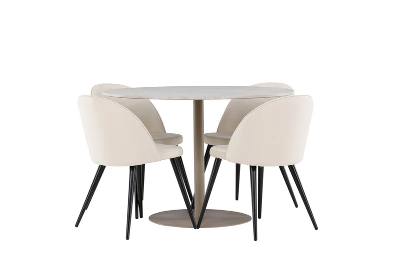 Lycke Ruokailuryhmä 110 cm Pyöreä jossa 4 Velvet tuolia - Beige/Beige - Huonekalut - Pöytä & ruokailuryhmä - Ruokailuryhmä