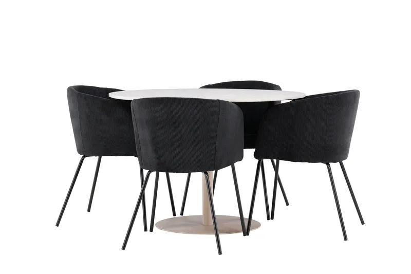 Lycke Ruokailuryhmä 110 cm Pyöreä jossa 4 Berit tuolia, Beige/Musta