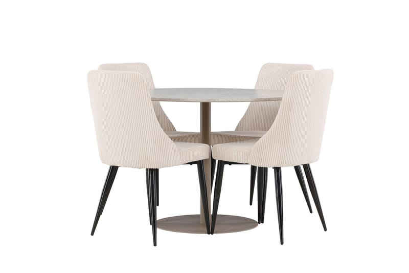 Lycke Ruokailuryhmä 110 cm Pyöreä jossa 4 Leone tuolia - Beige/Beige - Huonekalut - Pöytä & ruokailuryhmä - Ruokailuryhmä