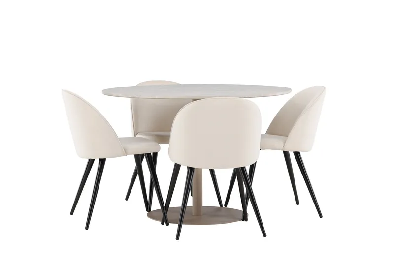 Lycke Ruokailuryhmä 110 cm Pyöreä jossa 4 Velvet tuolia - Beige/Beige - Huonekalut - Pöytä & ruokailuryhmä - Ruokailuryhmä