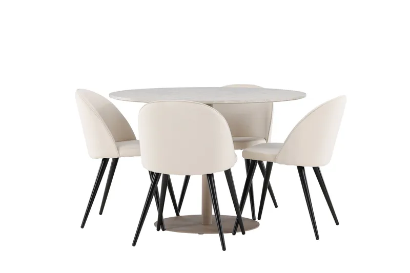 Lycke Ruokailuryhmä 110 cm Pyöreä jossa 4 Velvet tuolia - Beige/Beige - Huonekalut - Pöytä & ruokailuryhmä - Ruokailuryhmä