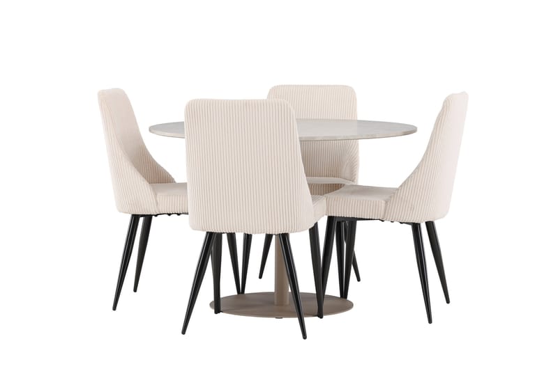 Lycke Ruokailuryhmä 110 cm Pyöreä jossa 4 Leone tuolia - Beige/Beige - Huonekalut - Pöytä & ruokailuryhmä - Ruokailuryhmä