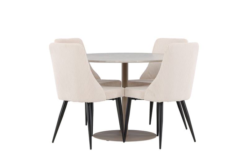 Lycke Ruokailuryhmä 110 cm Pyöreä jossa 4 Leone tuolia, Beige/Beige
