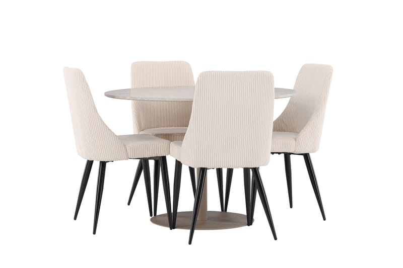 Lycke Ruokailuryhmä 110 cm Pyöreä jossa 4 Leone tuolia - Beige/Beige - Huonekalut - Pöytä & ruokailuryhmä - Ruokailuryhmä