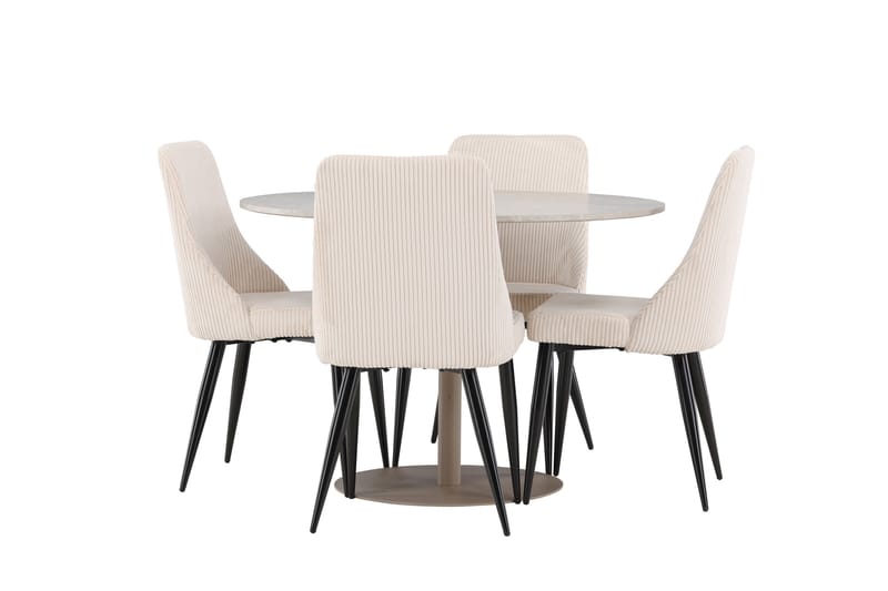 Lycke Ruokailuryhmä 110 cm Pyöreä jossa 4 Leone tuolia - Beige/Beige - Huonekalut - Pöytä & ruokailuryhmä - Ruokailuryhmä