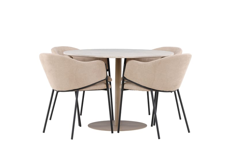 Lycke Ruokailuryhmä 110 cm Pyöreä jossa 4 Evelina tuolia - Beige/Beige - Huonekalut - Pöytä & ruokailuryhmä - Ruokailuryhmä