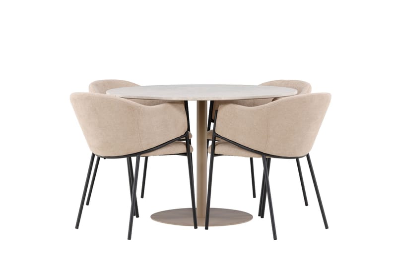 Lycke Ruokailuryhmä 110 cm Pyöreä jossa 4 Evelina tuolia, Beige/Beige