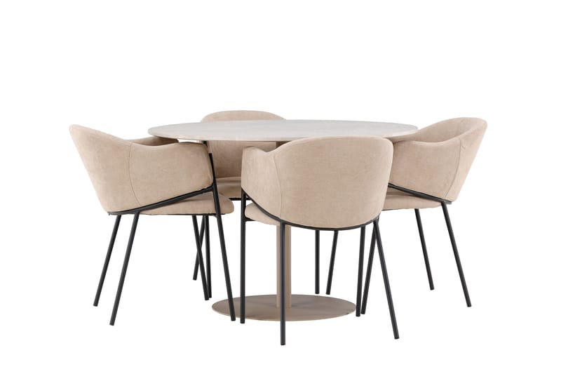 Lycke Ruokailuryhmä 110 cm Pyöreä jossa 4 Evelina tuolia - Beige/Beige - Huonekalut - Pöytä & ruokailuryhmä - Ruokailuryhmä