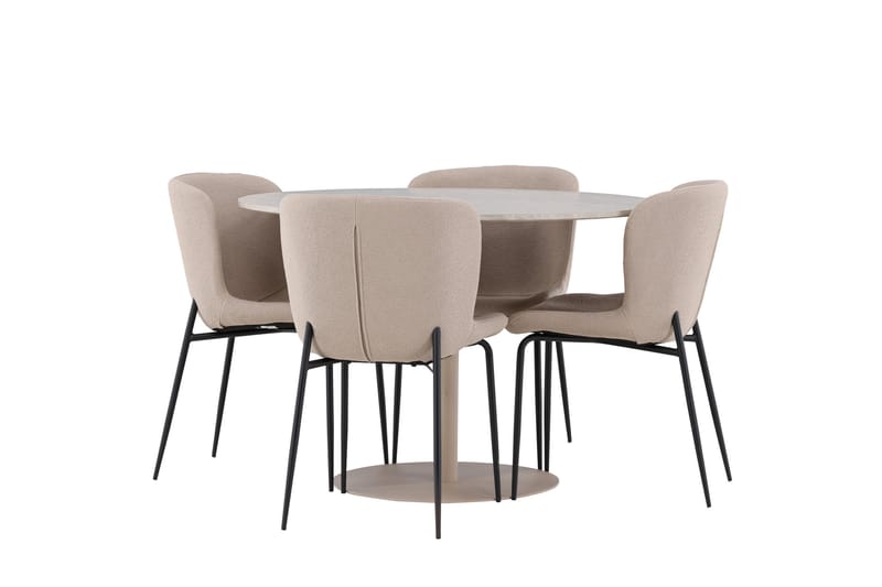 Lycke Ruokailuryhmä 110 cm Pyöreä jossa 4 Modesto tuolia - Beige/Beige - Huonekalut - Pöytä & ruokailuryhmä - Ruokailuryhmä