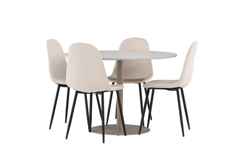 Lycke Ruokailuryhmä 110 cm Pyöreä jossa 4 Polar tuolia - Beige/Beige - Huonekalut - Pöytä & ruokailuryhmä - Ruokailuryhmä
