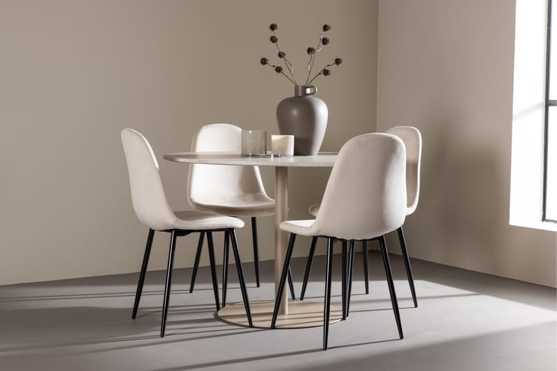 Lycke Ruokailuryhmä 110 cm Pyöreä jossa 4 Polar tuolia - Beige/Beige - Huonekalut - Pöytä & ruokailuryhmä - Ruokailuryhmä