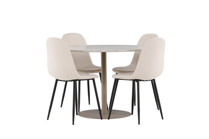 Lycke Ruokailuryhmä 110 cm Pyöreä jossa 4 Polar tuolia - Beige/Beige - Huonekalut - Pöytä & ruokailuryhmä - Ruokailuryhmä
