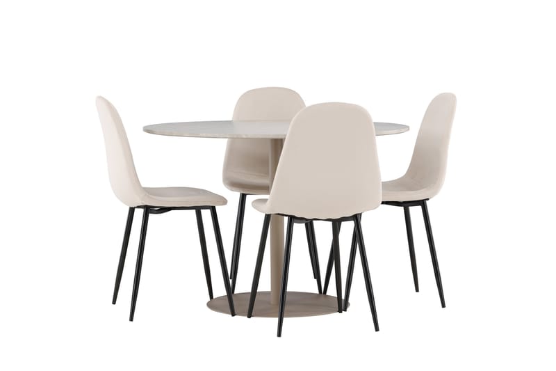 Lycke Ruokailuryhmä 110 cm Pyöreä jossa 4 Polar tuolia - Beige/Beige - Huonekalut - Pöytä & ruokailuryhmä - Ruokailuryhmä