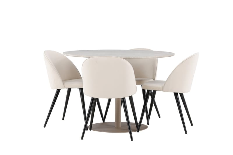 Lycke Ruokailuryhmä 110 cm Pyöreä jossa 4 Velvet tuolia - Beige/Beige - Huonekalut - Pöytä & ruokailuryhmä - Ruokailuryhmä