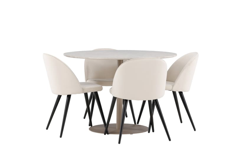 Lycke Ruokailuryhmä 110 cm Pyöreä jossa 4 Velvet tuolia - Beige/Beige - Huonekalut - Pöytä & ruokailuryhmä - Ruokailuryhmä
