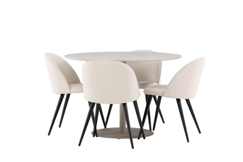 Lycke Ruokailuryhmä 110 cm Pyöreä jossa 4 Velvet tuolia - Beige/Beige - Huonekalut - Pöytä & ruokailuryhmä - Ruokailuryhmä