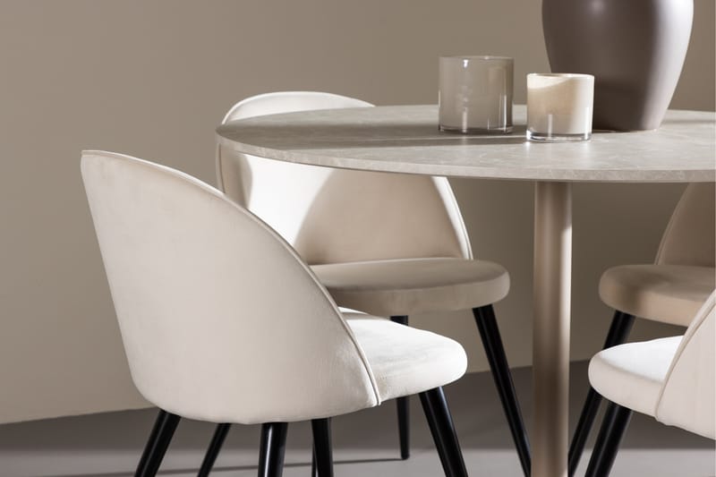 Lycke Ruokailuryhmä 110 cm Pyöreä jossa 4 Velvet tuolia - Beige/Beige - Huonekalut - Pöytä & ruokailuryhmä - Ruokailuryhmä