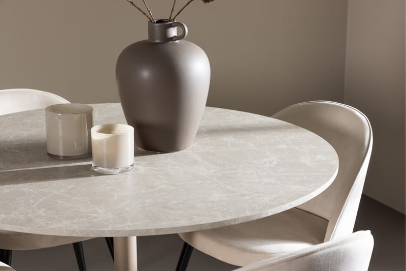 Lycke Ruokailuryhmä 110 cm Pyöreä jossa 4 Velvet tuolia - Beige/Beige - Huonekalut - Pöytä & ruokailuryhmä - Ruokailuryhmä