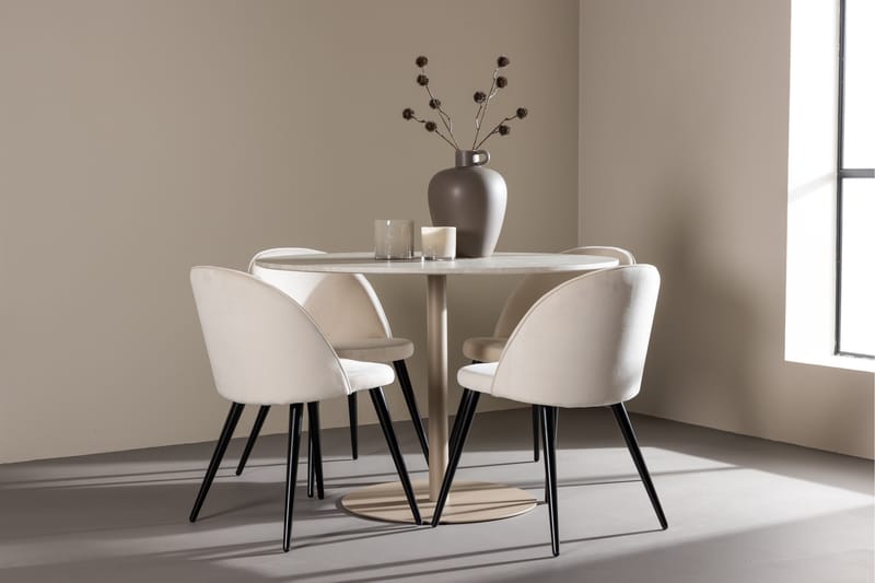 Lycke Ruokailuryhmä 110 cm Pyöreä jossa 4 Velvet tuolia - Beige/Beige - Huonekalut - Pöytä & ruokailuryhmä - Ruokailuryhmä