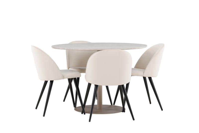 Lycke Ruokailuryhmä 110 cm Pyöreä jossa 4 Velvet tuolia - Beige/Beige - Huonekalut - Pöytä & ruokailuryhmä - Ruokailuryhmä