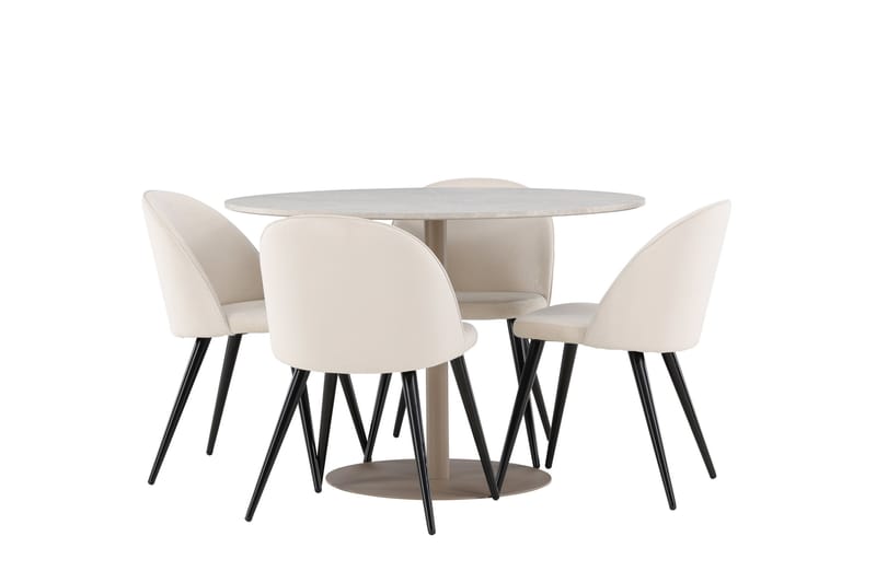 Lycke Ruokailuryhmä 110 cm Pyöreä jossa 4 Velvet tuolia - Beige/Beige - Huonekalut - Pöytä & ruokailuryhmä - Ruokailuryhmä