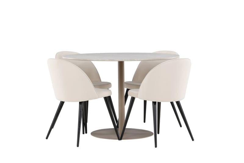 Lycke Ruokailuryhmä 110 cm Pyöreä jossa 4 Velvet tuolia - Beige/Beige - Huonekalut - Pöytä & ruokailuryhmä - Ruokailuryhmä