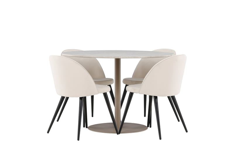 Lycke Ruokailuryhmä 110 cm Pyöreä jossa 4 Velvet tuolia - Beige/Beige - Huonekalut - Pöytä & ruokailuryhmä - Ruokailuryhmä
