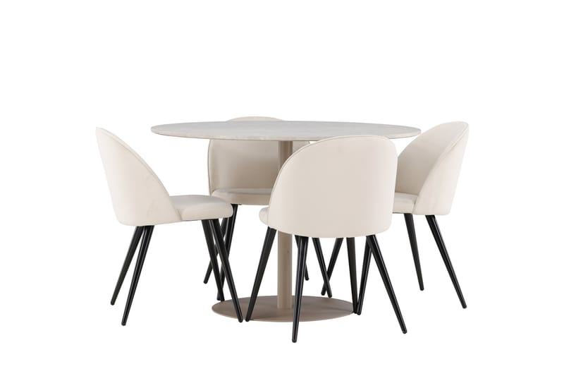 Lycke Ruokailuryhmä 110 cm Pyöreä jossa 4 Velvet tuolia - Beige/Beige - Huonekalut - Pöytä & ruokailuryhmä - Ruokailuryhmä