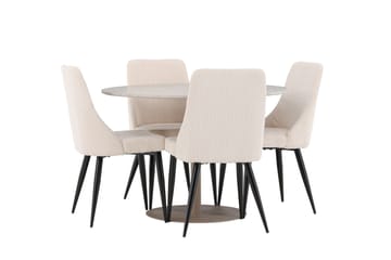 Lycke Ruokailuryhmä 110 cm Pyöreä jossa 4 Leone tuolia - Beige/Beige - Huonekalut - Pöytä & ruokailuryhmä - Ruokailuryhmä