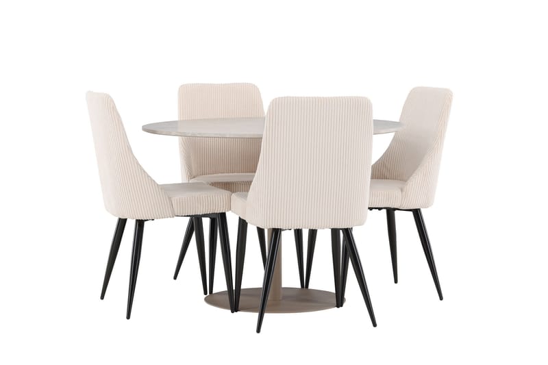 Lycke Ruokailuryhmä 110 cm Pyöreä jossa 4 Leone tuolia - Beige/Beige - Huonekalut - Pöytä & ruokailuryhmä - Ruokailuryhmä