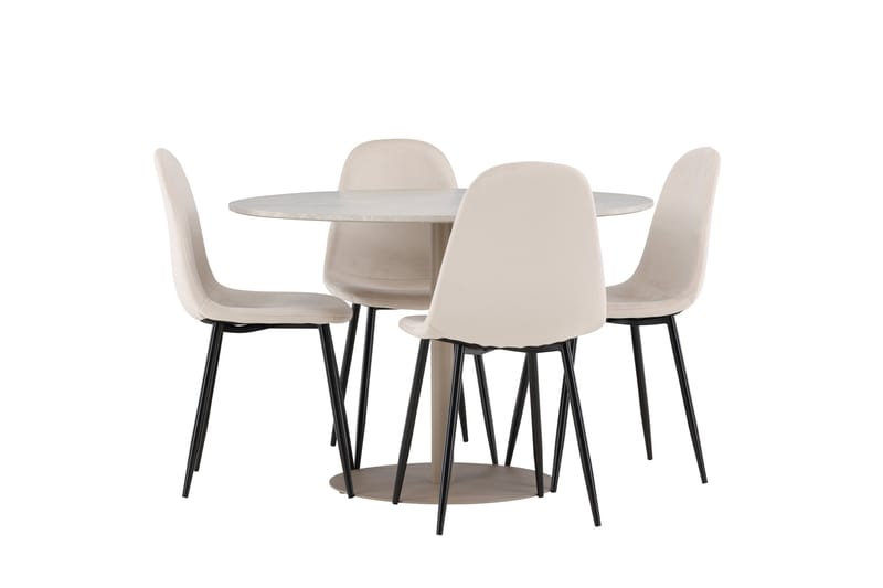 Lycke Ruokailuryhmä 110 cm Pyöreä jossa 4 Polar tuolia - Beige/Beige - Huonekalut - Pöytä & ruokailuryhmä - Ruokailuryhmä