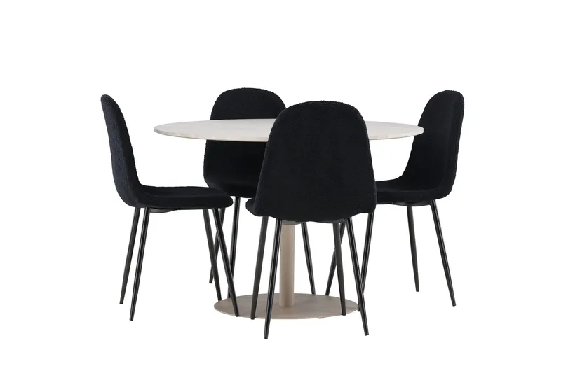 Lycke Ruokailuryhmä 110 cm Pyöreä jossa 4 Polar tuolia - Beige/Musta - Huonekalut - Pöytä & ruokailuryhmä - Ruokailuryhmä