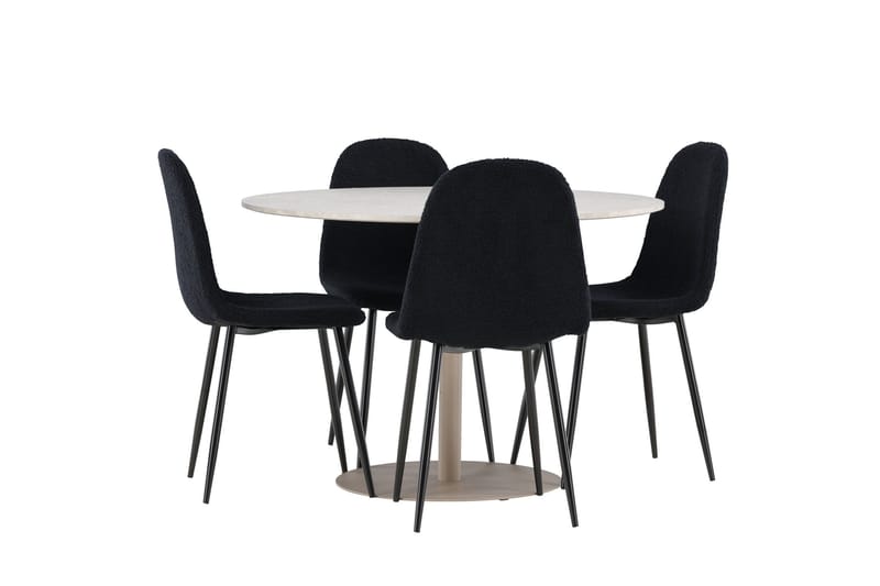 Lycke Ruokailuryhmä 110 cm Pyöreä jossa 4 Polar tuolia - Beige/Musta - Huonekalut - Pöytä & ruokailuryhmä - Ruokailuryhmä