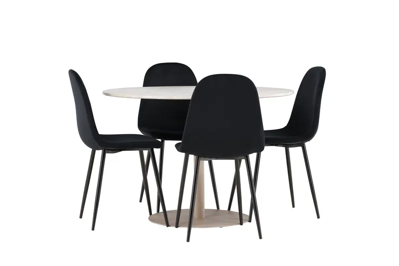 Lycke Ruokailuryhmä 110 cm Pyöreä jossa 4 Polar tuolia - Beige/Musta - Huonekalut - Pöytä & ruokailuryhmä - Ruokailuryhmä
