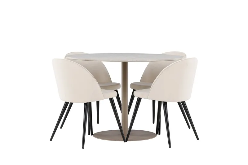 Lycke Ruokailuryhmä 110 cm Pyöreä jossa 4 Velvet tuolia - Beige/Beige - Huonekalut - Pöytä & ruokailuryhmä - Ruokailuryhmä