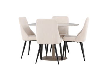 Lycke Ruokailuryhmä 110 cm Pyöreä jossa 4 Leone tuolia - Beige/Beige - Huonekalut - Pöytä & ruokailuryhmä - Ruokailuryhmä