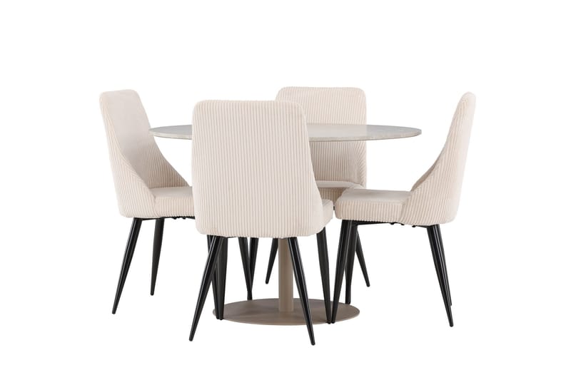 Lycke Ruokailuryhmä 110 cm Pyöreä jossa 4 Leone tuolia - Beige/Beige - Huonekalut - Pöytä & ruokailuryhmä - Ruokailuryhmä