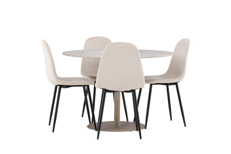 Lycke Ruokailuryhmä 110 cm Pyöreä jossa 4 Polar tuolia - Beige/Beige - Huonekalut - Pöytä & ruokailuryhmä - Ruokailuryhmä