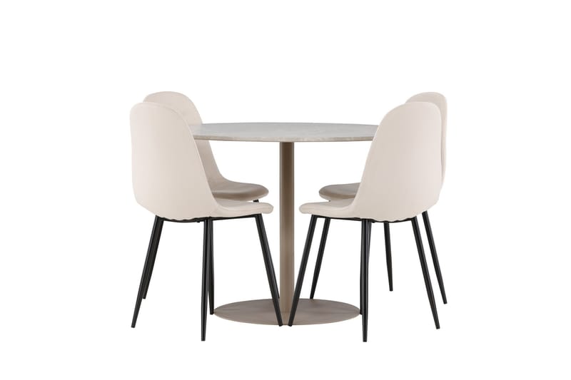Lycke Ruokailuryhmä 110 cm Pyöreä jossa 4 Polar tuolia - Beige/Beige - Huonekalut - Pöytä & ruokailuryhmä - Ruokailuryhmä