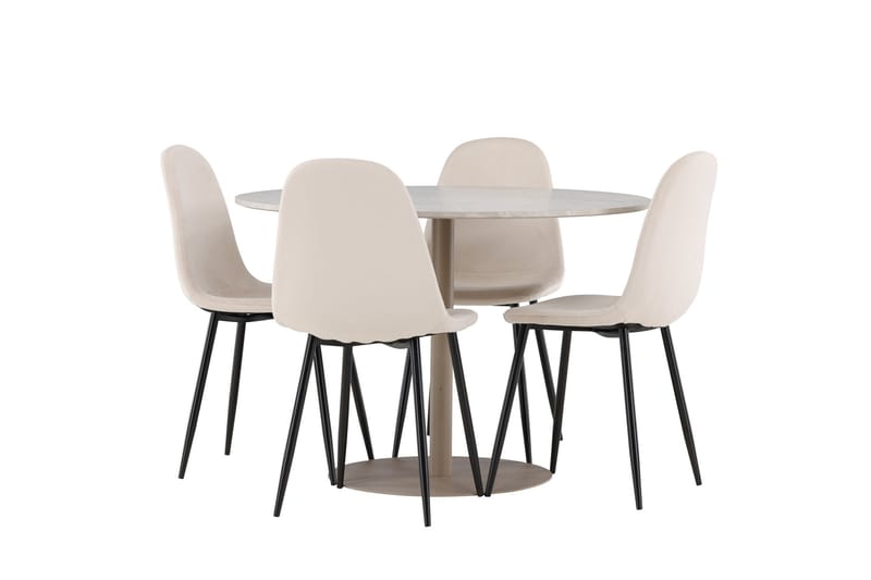 Lycke Ruokailuryhmä 110 cm Pyöreä jossa 4 Polar tuolia - Beige/Beige - Huonekalut - Pöytä & ruokailuryhmä - Ruokailuryhmä