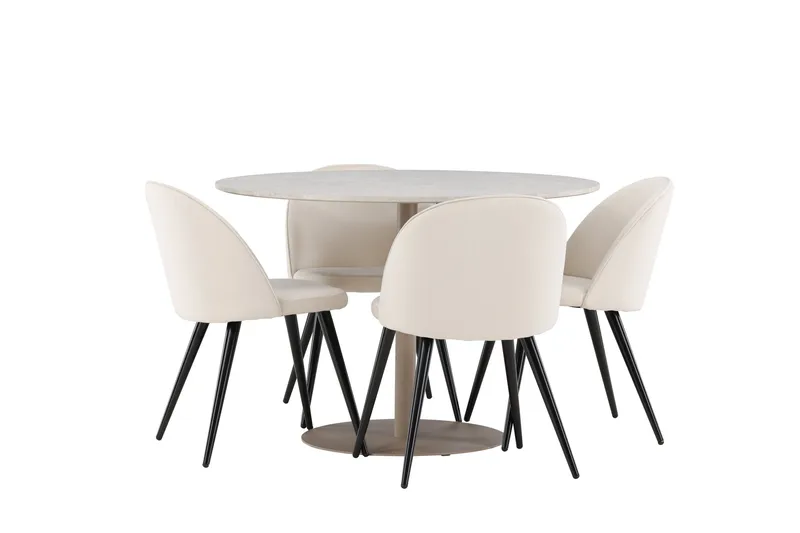 Lycke Ruokailuryhmä 110 cm Pyöreä jossa 4 Velvet tuolia - Beige/Beige - Huonekalut - Pöytä & ruokailuryhmä - Ruokailuryhmä