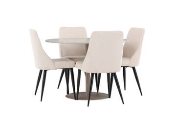 Lycke Ruokailuryhmä 110 cm Pyöreä jossa 4 Leone tuolia - Beige/Beige - Huonekalut - Pöytä & ruokailuryhmä - Ruokailuryhmä