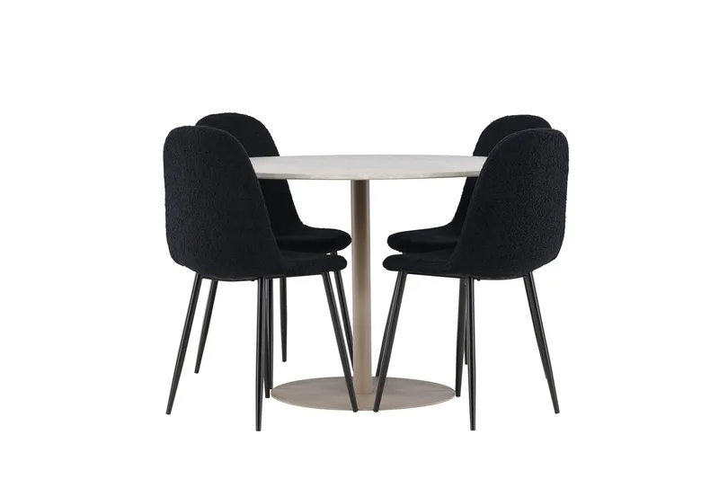 Lycke Ruokailuryhmä 110 cm Pyöreä jossa 4 Polar tuolia - Beige/Musta - Huonekalut - Pöytä & ruokailuryhmä - Ruokailuryhmä