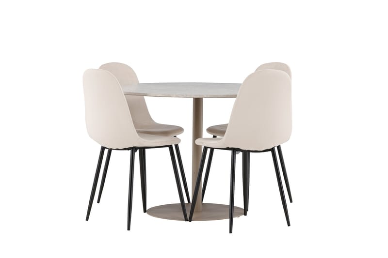 Lycke Ruokailuryhmä 110 cm Pyöreä jossa 4 Polar tuolia - Beige/Beige - Huonekalut - Pöytä & ruokailuryhmä - Ruokailuryhmä