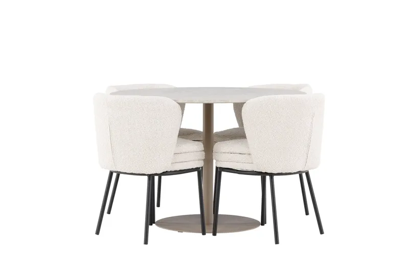 Lycke Ruokailuryhmä 110 cm Pyöreä jossa 4 Agnes tuolia, Beige/Valkoinen