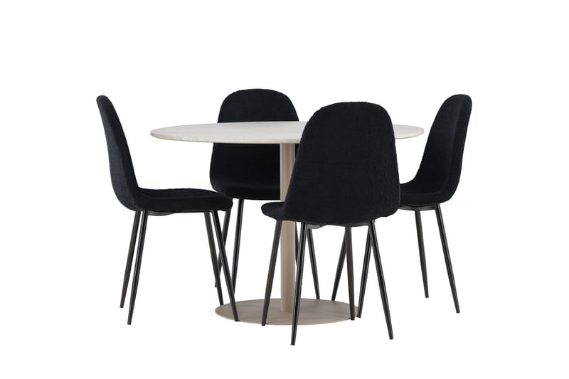 Lycke Ruokailuryhmä 110 cm Pyöreä jossa 4 Polar tuolia - Beige/Musta - Huonekalut - Pöytä & ruokailuryhmä - Ruokailuryhmä